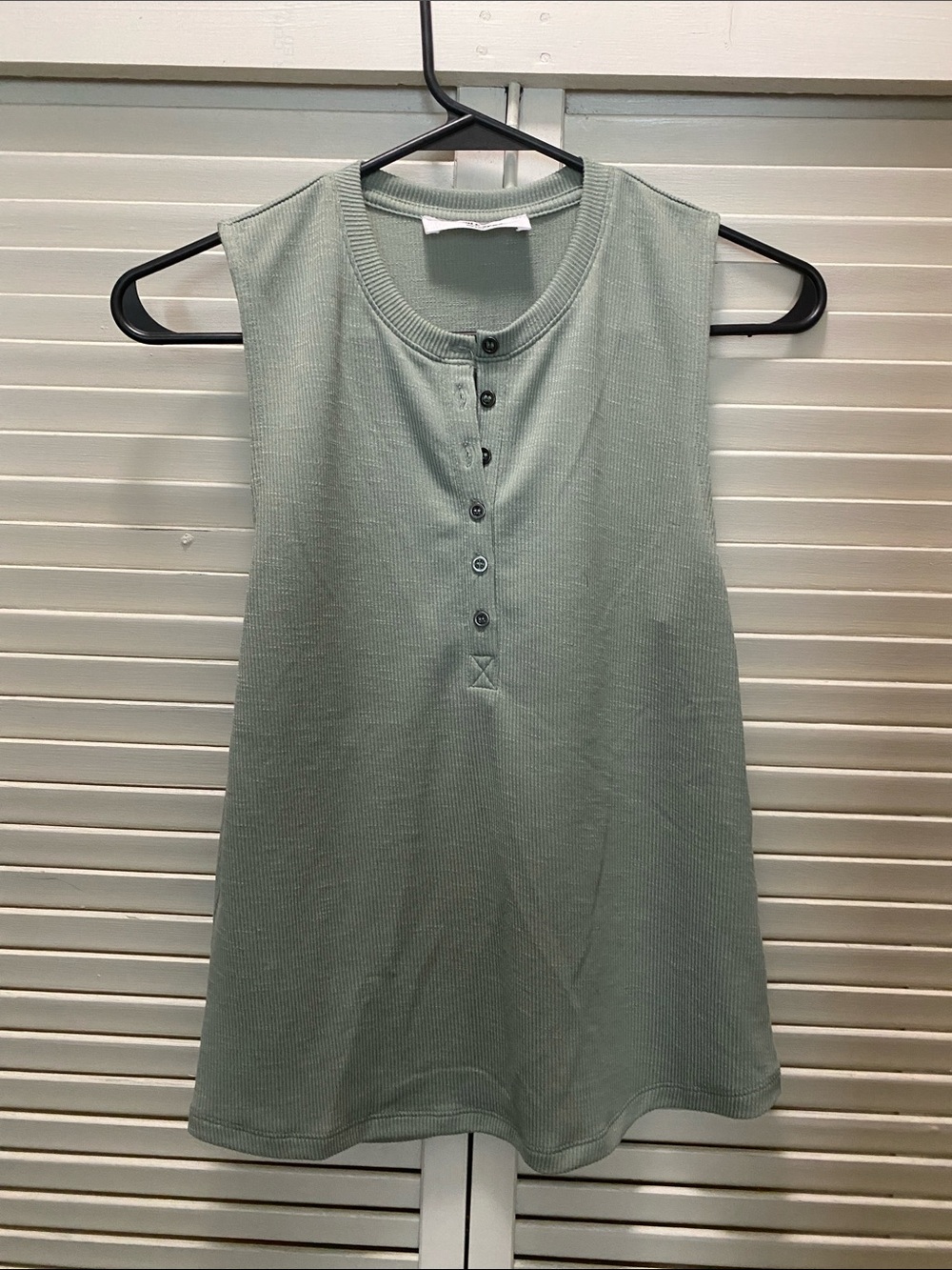 Pink Lily Double Zero Sleeveless Ribbed Henley Tank in Sage